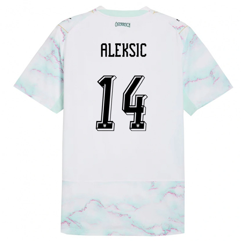Danxen Kid Austria Filip Aleksic #14 White Green Gold Away Jersey 26-28 T-Shirt