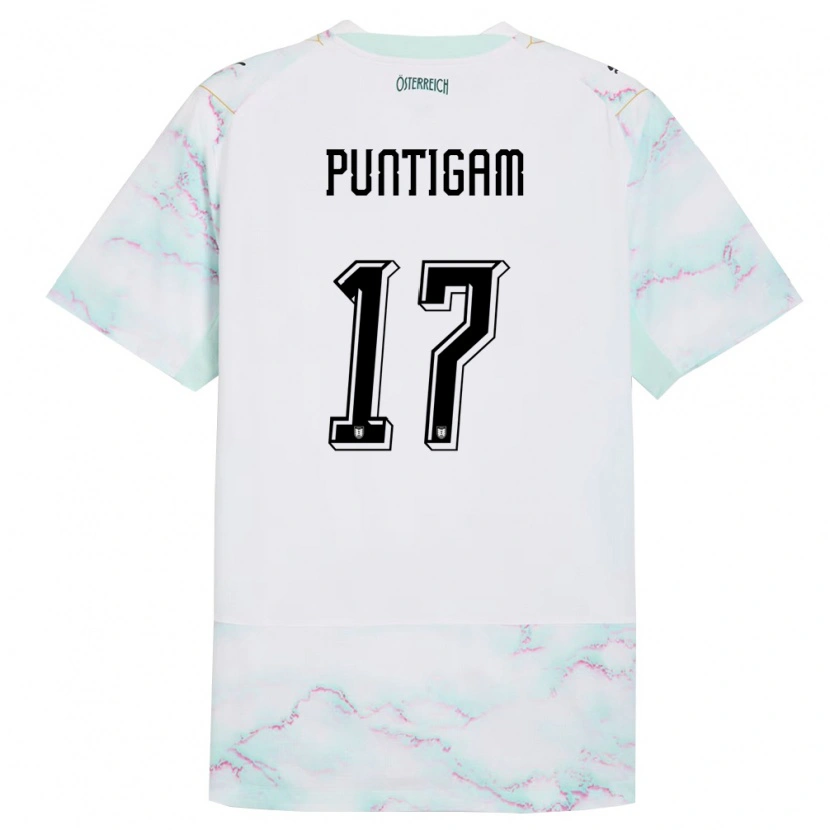 Danxen Kid Austria Sarah Puntigam #17 White Green Gold Away Jersey 26-28 T-Shirt