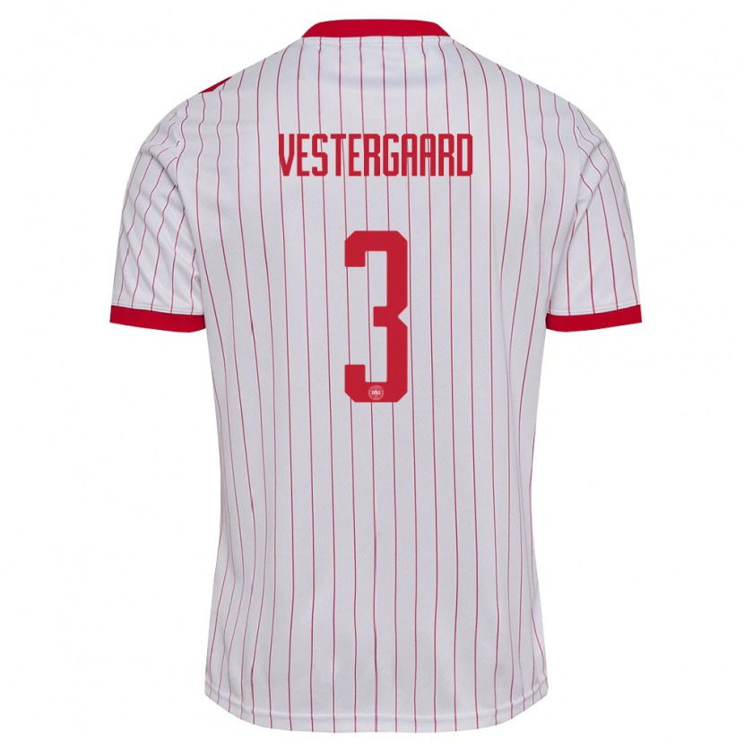 Danxen Kid Denmark Jannik Vestergaard #3 White Red Away Jersey 26-28 T-Shirt