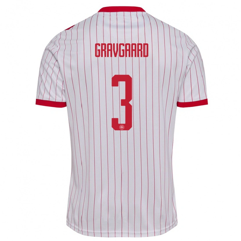 Danxen Kid Denmark Gustav Gravgaard #3 White Red Away Jersey 26-28 T-Shirt