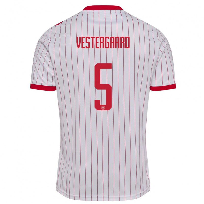 Danxen Kid Denmark Frederik Vestergaard #5 White Red Away Jersey 26-28 T-Shirt