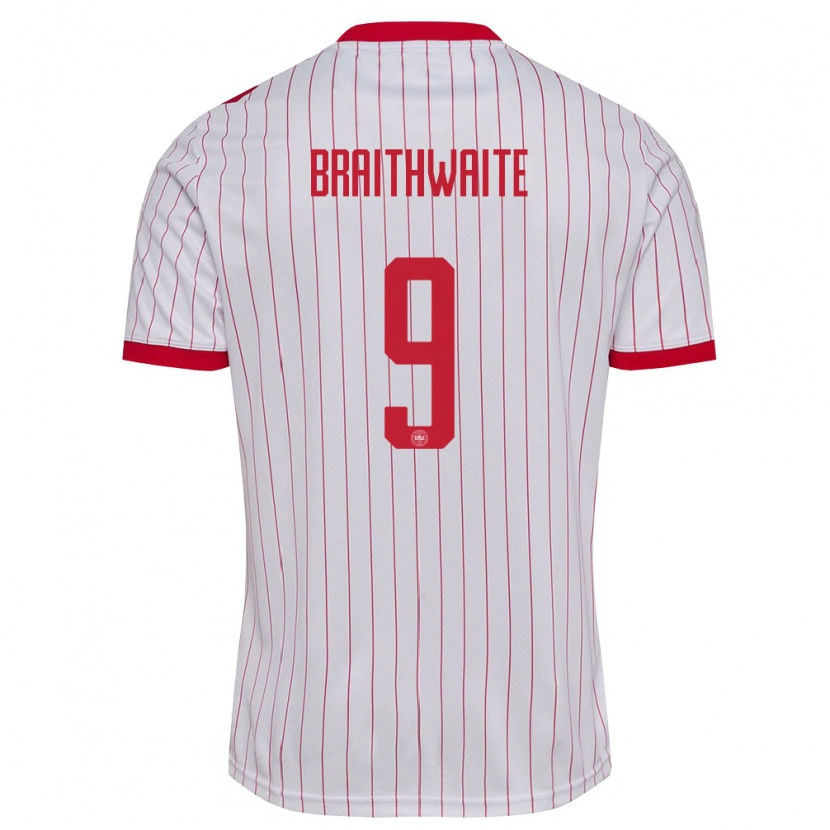 Danxen Kid Denmark Martin Braithwaite #9 White Red Away Jersey 26-28 T-Shirt