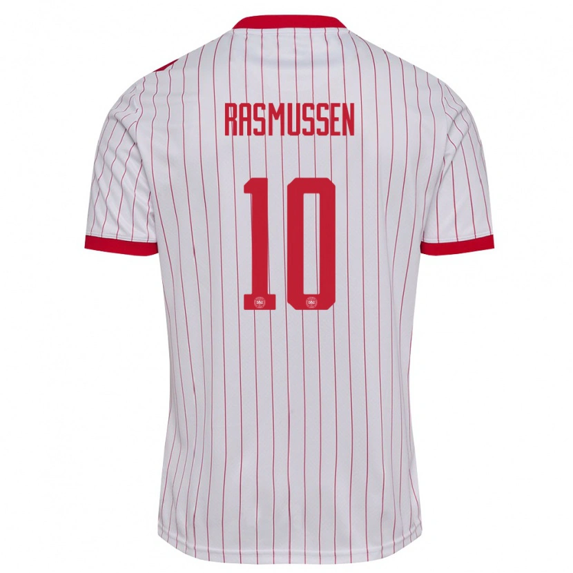 Danxen Kid Denmark Christian Rasmussen #10 White Red Away Jersey 26-28 T-Shirt