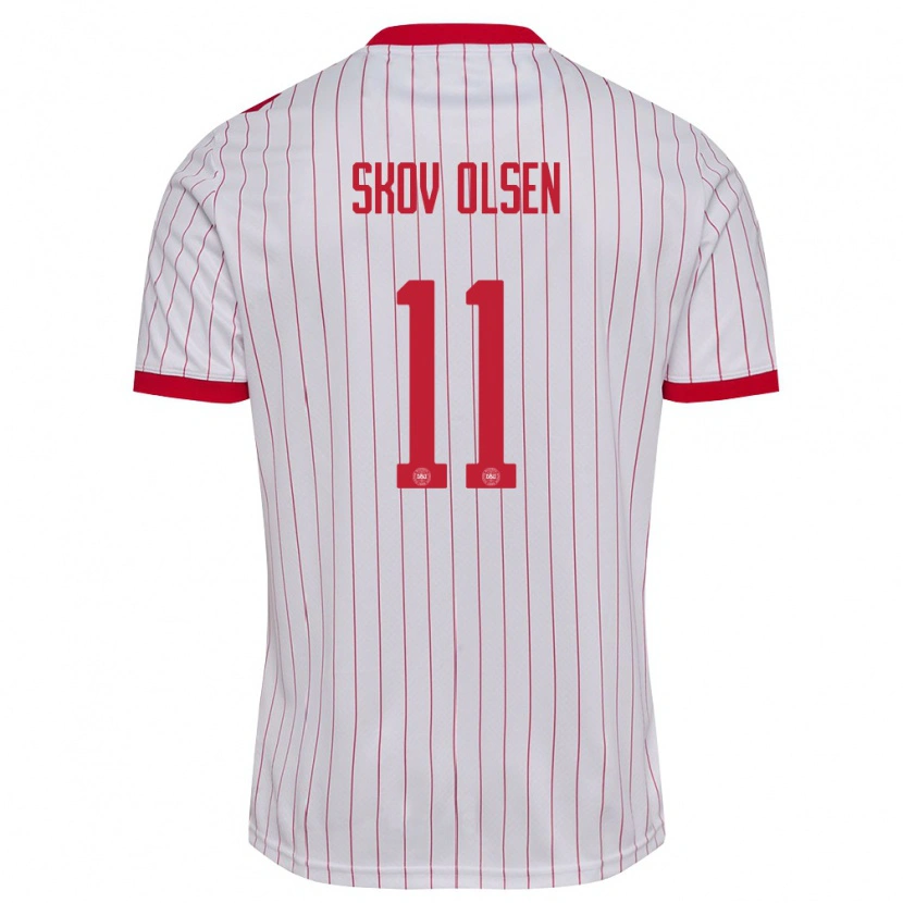 Danxen Kid Denmark Andreas Skov Olsen #11 White Red Away Jersey 26-28 T-Shirt