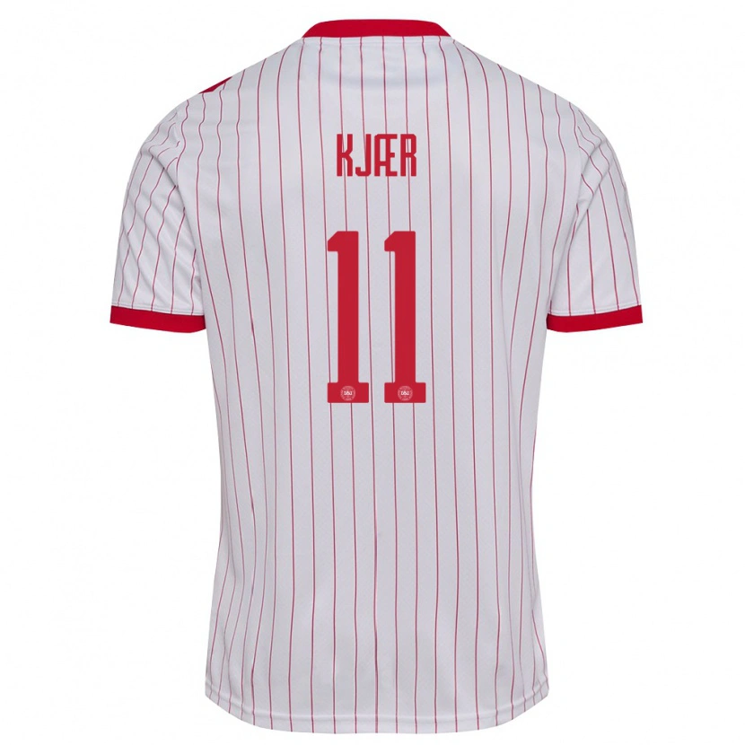 Danxen Kid Denmark Jeppe Kjær #11 White Red Away Jersey 26-28 T-Shirt