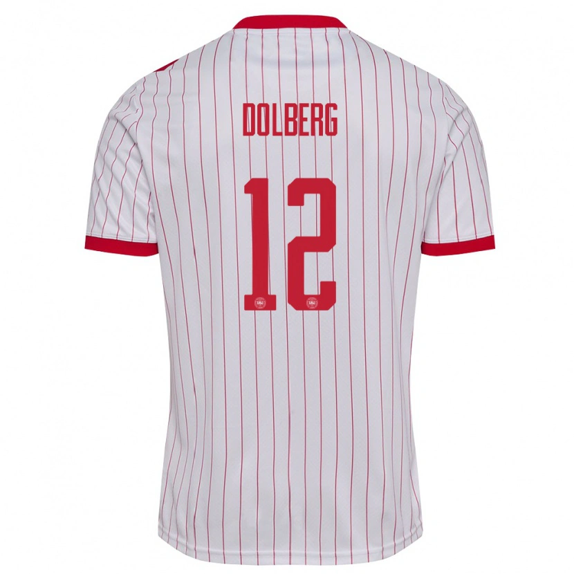 Danxen Kid Denmark Kasper Dolberg #12 White Red Away Jersey 26-28 T-Shirt