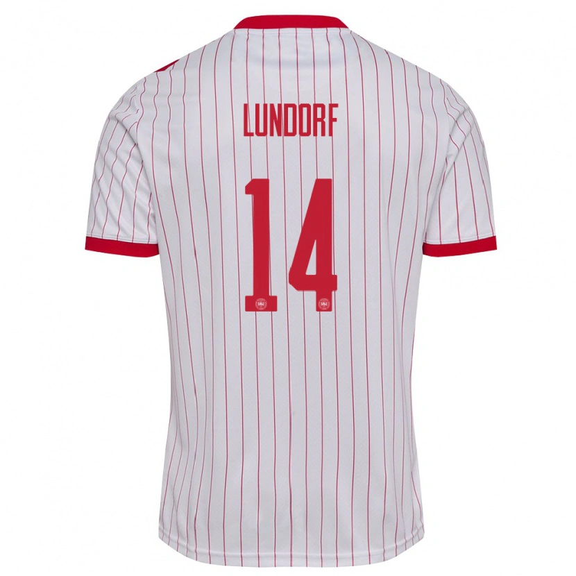 Danxen Kid Denmark Matilde Lundorf #14 White Red Away Jersey 26-28 T-Shirt