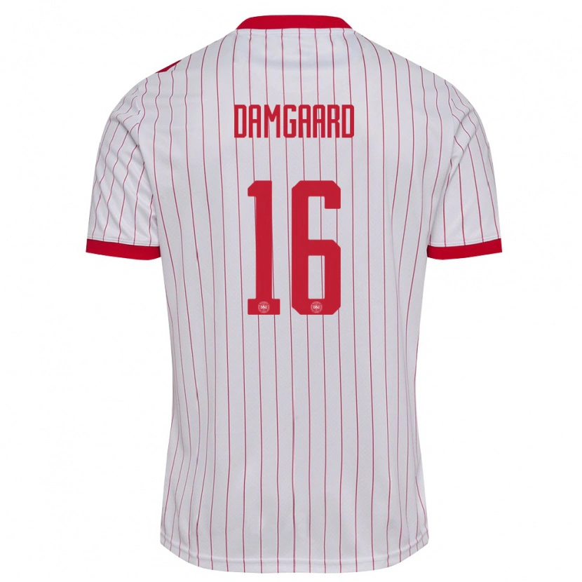Danxen Kid Denmark William Damgaard #16 White Red Away Jersey 26-28 T-Shirt