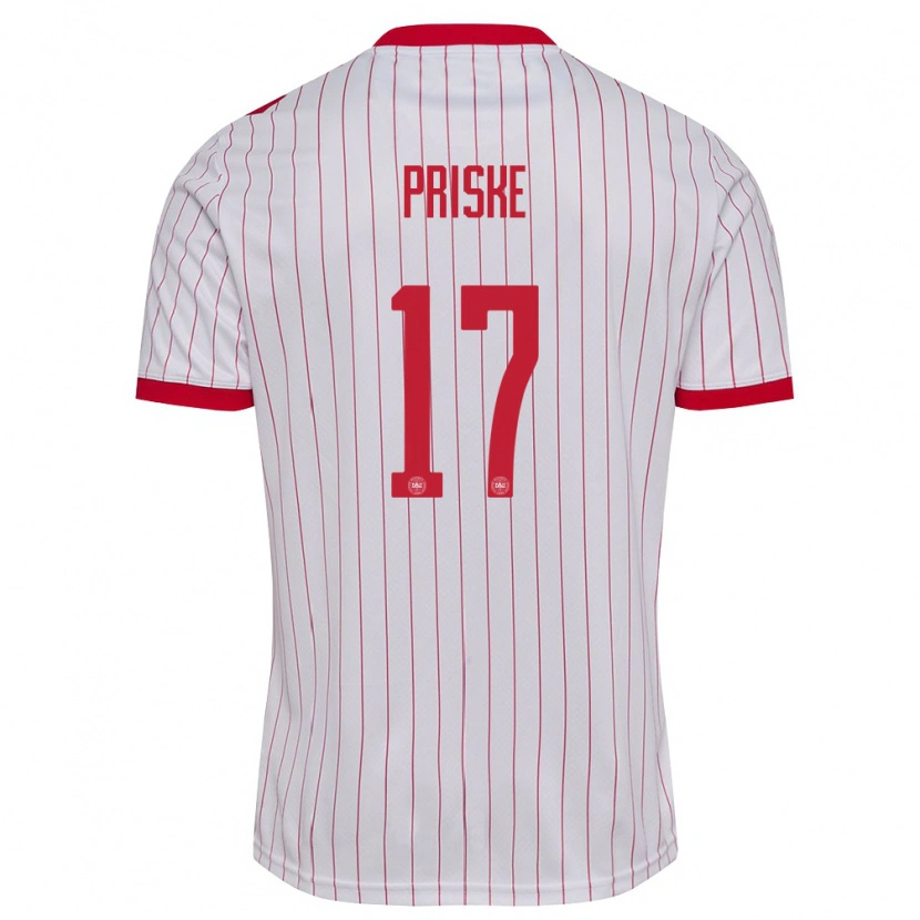 Danxen Kid Denmark August Priske #17 White Red Away Jersey 26-28 T-Shirt