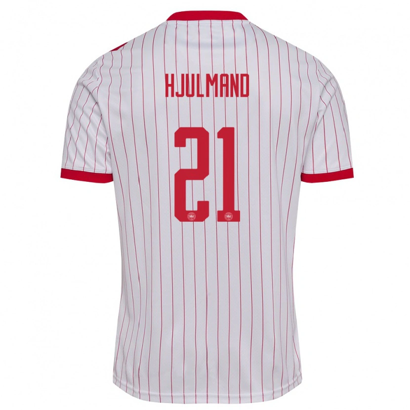 Danxen Kid Denmark Morten Hjulmand #21 White Red Away Jersey 26-28 T-Shirt