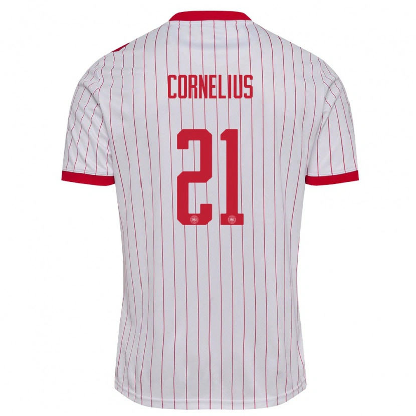 Danxen Kid Denmark Andreas Cornelius #21 White Red Away Jersey 26-28 T-Shirt