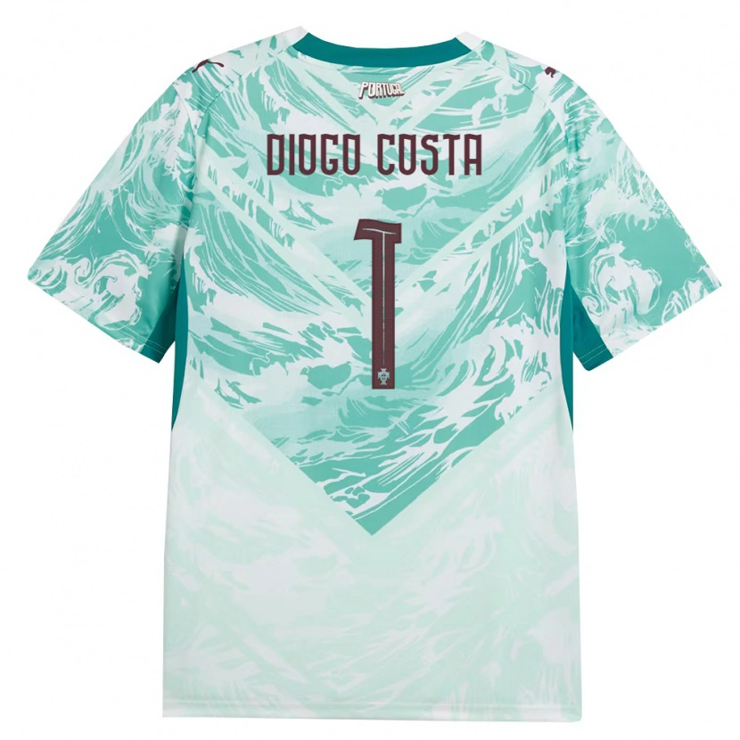 Danxen Kid Portugal Diogo Costa #1 Sky Blue White Green Away Jersey 26-28 T-Shirt