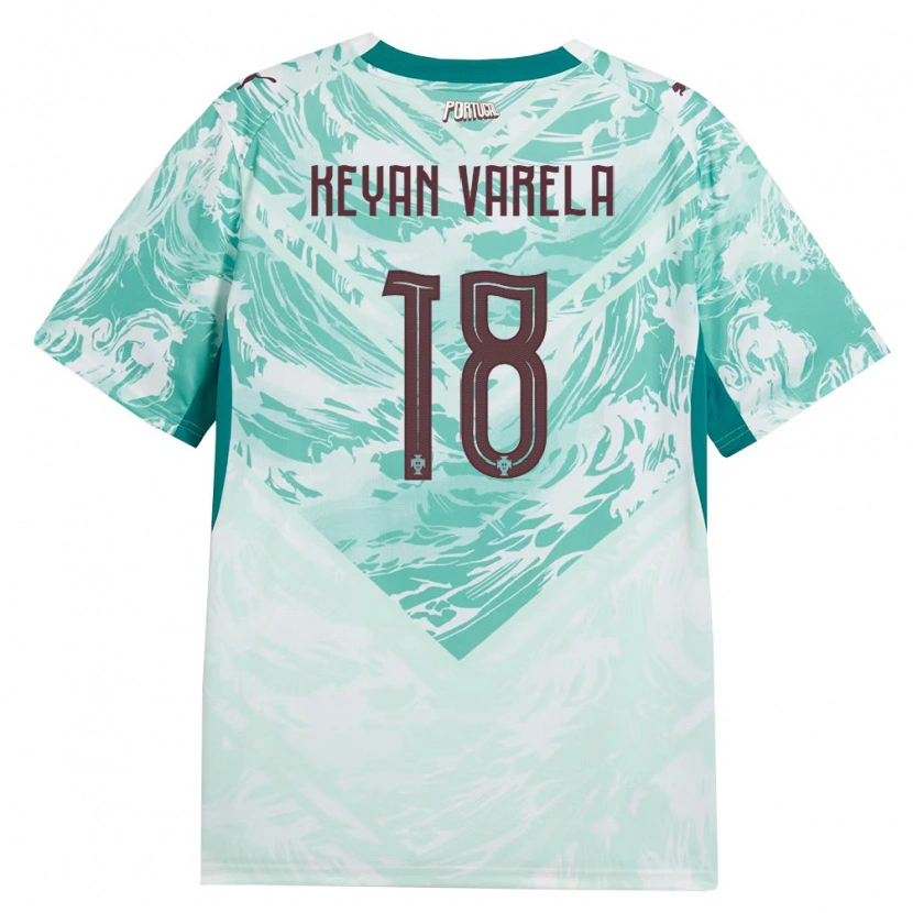 Danxen Kid Portugal Keyan Varela #18 Sky Blue White Green Away Jersey 26-28 T-Shirt