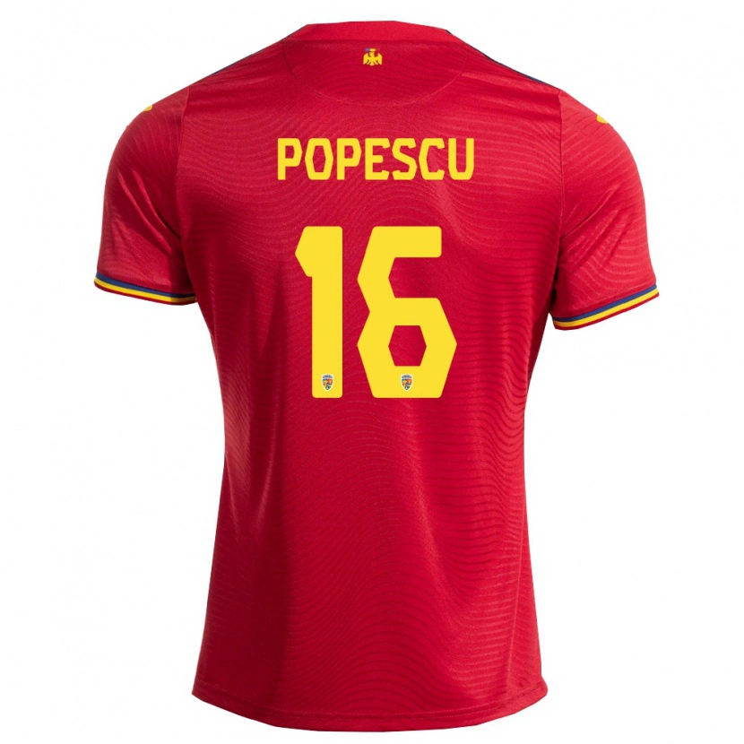 Danxen Kid Romania Laurențiu Popescu #16 Red Navy Yellow Away Jersey 26-28 T-Shirt