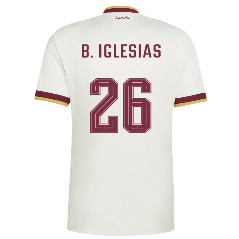 Danxen Kid Spain Borja Iglesias #26 Off-White Burgundy Away Jersey 26-28 T-Shirt