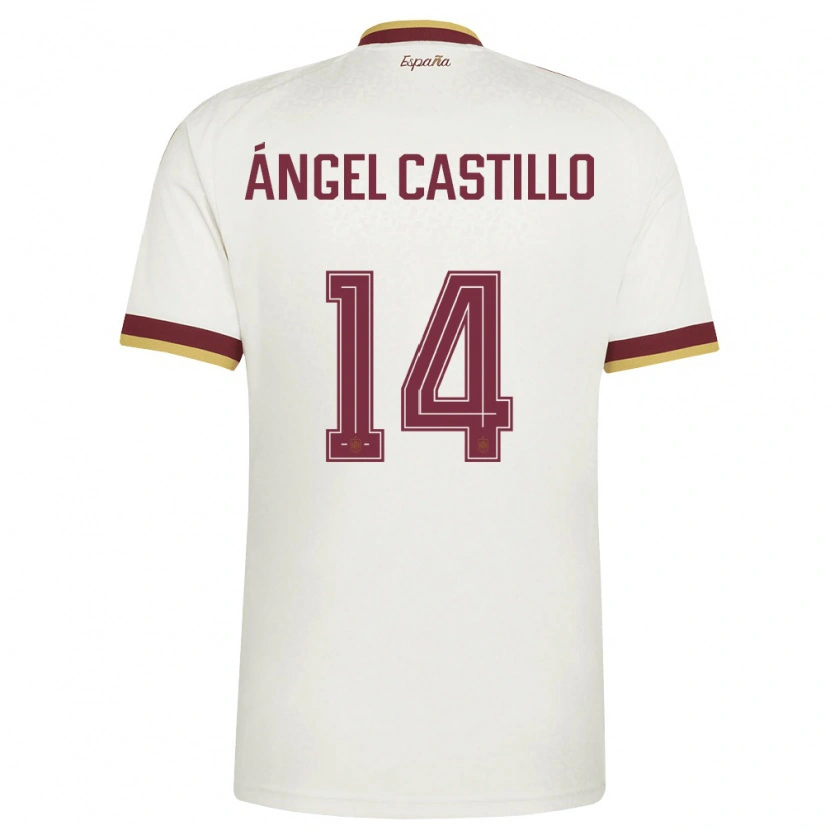 Danxen Kid Spain Manuel Ángel Castillo #14 Off-White Burgundy Away Jersey 26-28 T-Shirt