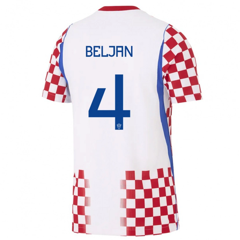 Danxen Men Croatia Ante Beljan #4 White Red Blue Home Jersey 26-28 T-Shirt