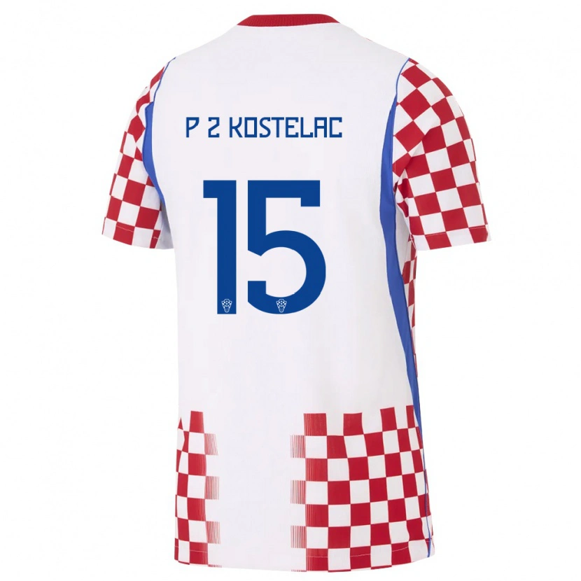 Danxen Men Croatia Petar Zvonimir Kostelac #15 White Red Blue Home Jersey 26-28 T-Shirt