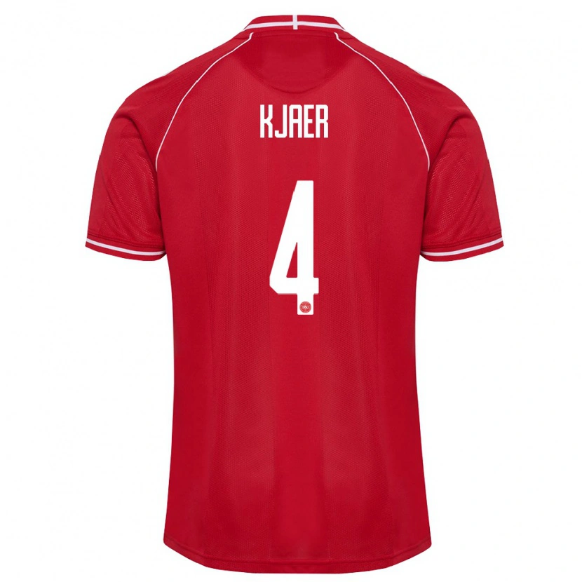 Danxen Men Denmark Simon Kjaer #4 Red White Home Jersey 26-28 T-Shirt