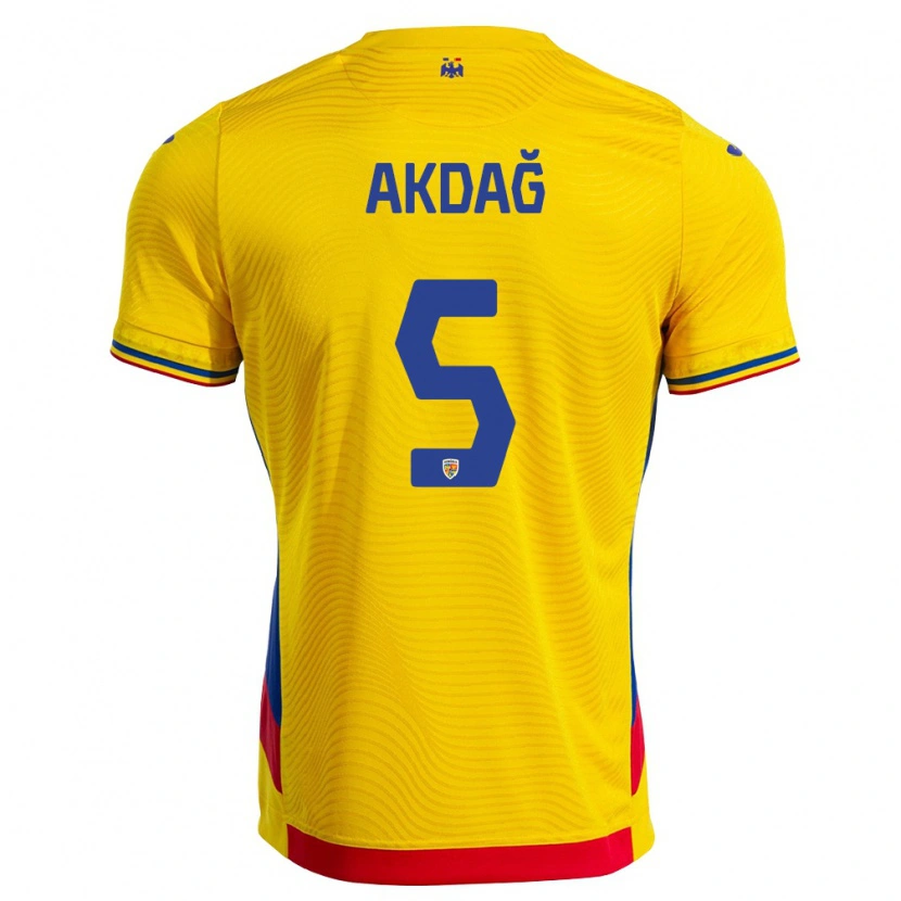 Danxen Men Romania Ümit Akdağ #5 Yellow Red Home Jersey 26-28 T-Shirt