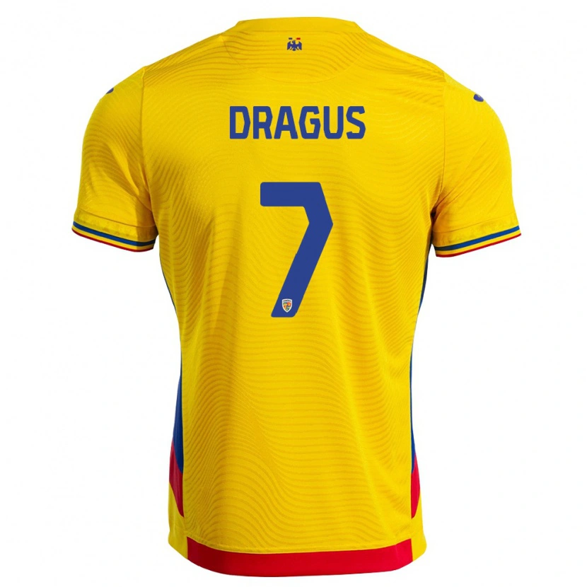Danxen Men Romania Denis Drăguș #7 Yellow Red Home Jersey 26-28 T-Shirt