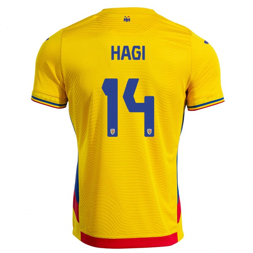 Danxen Men Romania Ianis Hagi #14 Yellow Red Home Jersey 26-28 T-Shirt