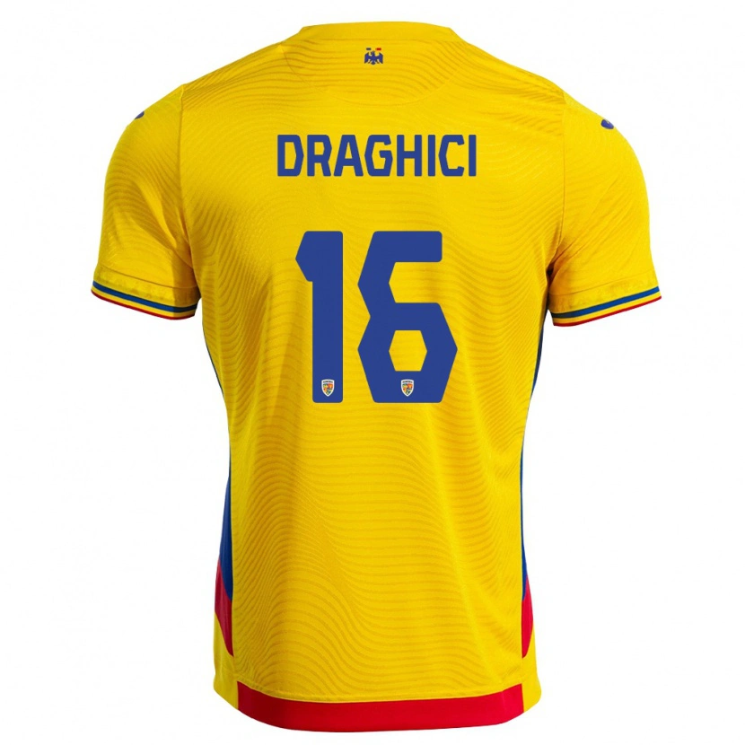 Danxen Men Romania Robert Drăghici #16 Yellow Red Home Jersey 26-28 T-Shirt