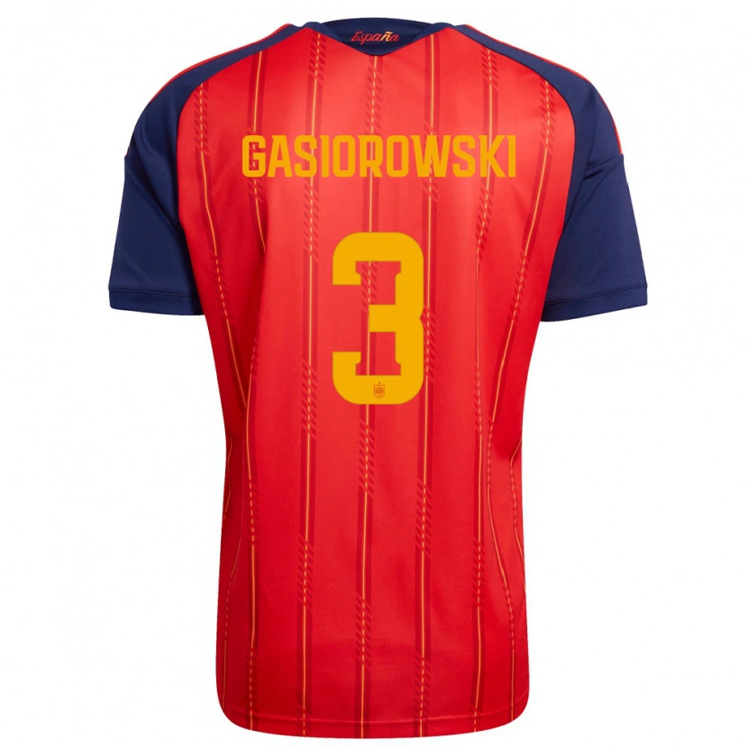 Danxen Men Spain Yarek Gasiorowski #3 Red Navy Yellow Home Jersey 26-28 T-Shirt