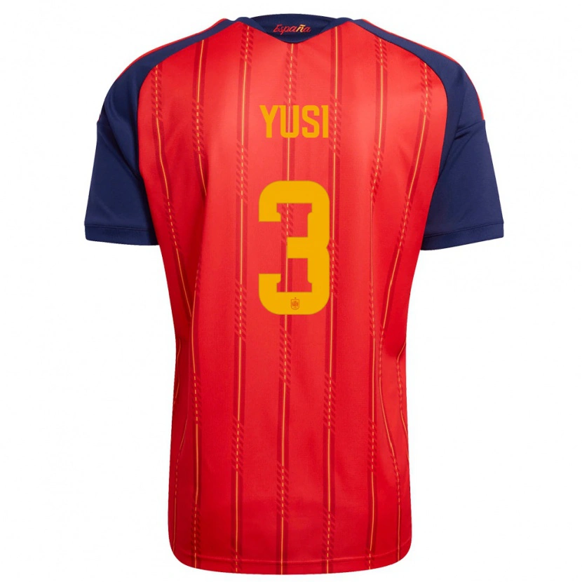 Danxen Men Spain Yusi #3 Red Navy Yellow Home Jersey 26-28 T-Shirt