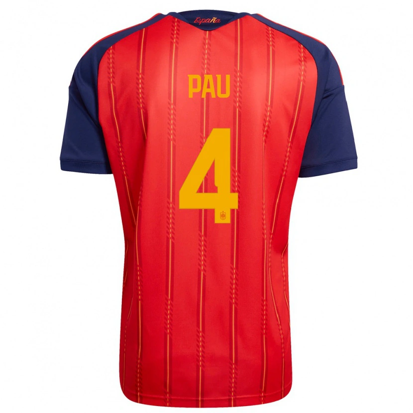 Danxen Men Spain Pau Torres #4 Red Navy Yellow Home Jersey 26-28 T-Shirt