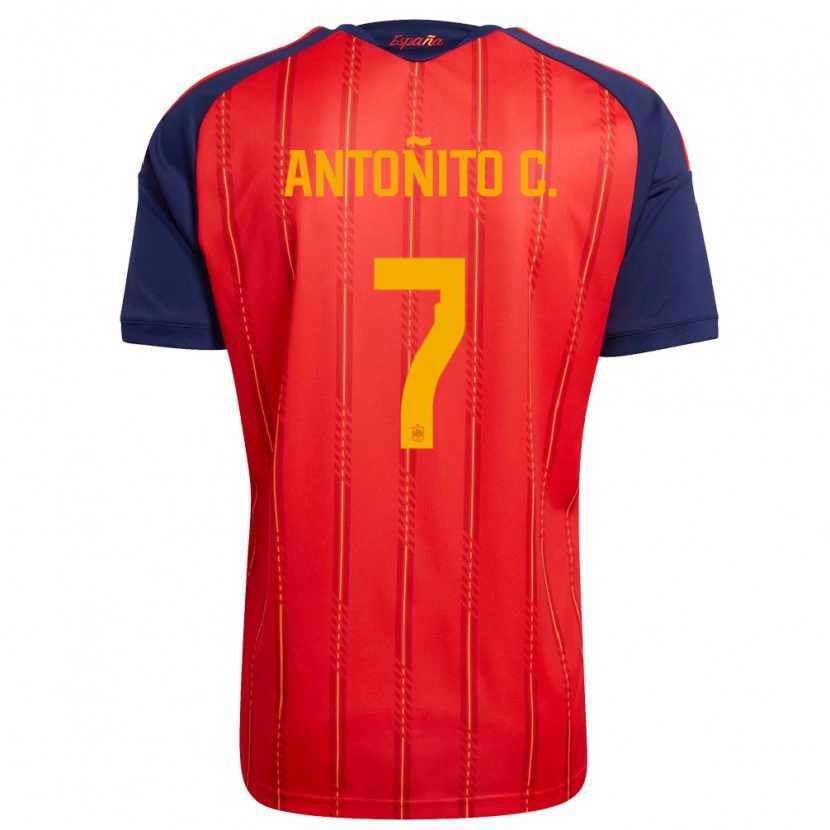 Danxen Men Spain Antoñito Cordero #7 Red Navy Yellow Home Jersey 26-28 T-Shirt