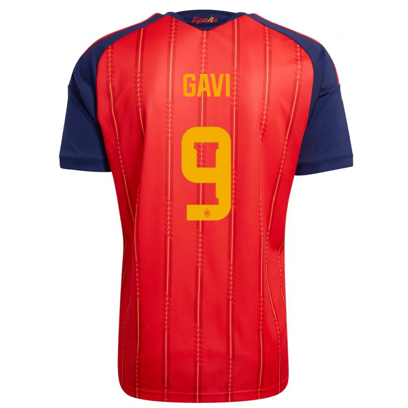 Danxen Men Spain Gavi #9 Red Navy Yellow Home Jersey 26-28 T-Shirt