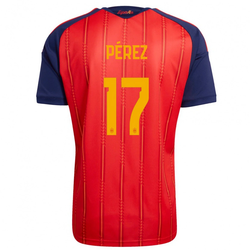 Danxen Men Spain Aitor Pérez #17 Red Navy Yellow Home Jersey 26-28 T-Shirt