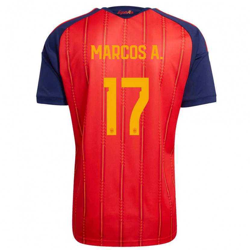 Danxen Men Spain Marcos Alonso #17 Red Navy Yellow Home Jersey 26-28 T-Shirt