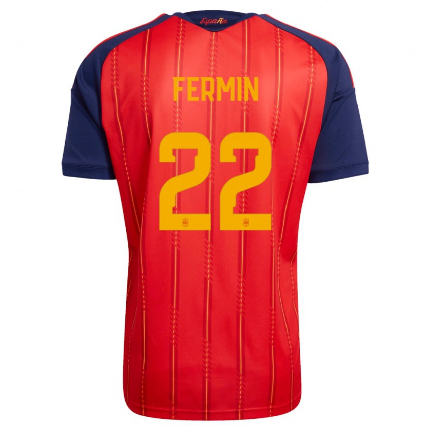 Danxen Men Spain Fermín López #22 Red Navy Yellow Home Jersey 26-28 T-Shirt
