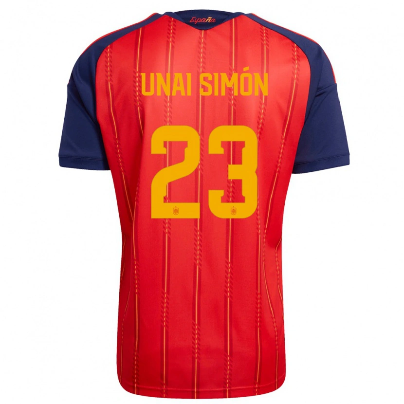 Danxen Men Spain Unai Simón #23 Red Navy Yellow Home Jersey 26-28 T-Shirt