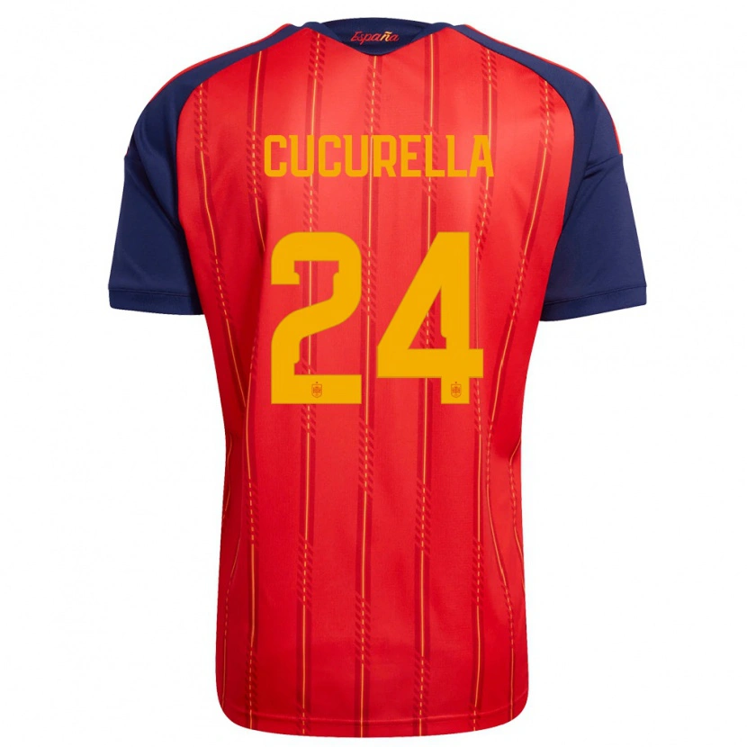 Danxen Men Spain Marc Cucurella #24 Red Navy Yellow Home Jersey 26-28 T-Shirt