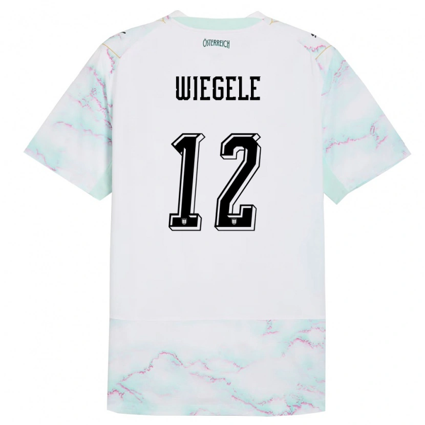 Danxen Men Austria Florian Wiegele #12 White Green Gold Away Jersey 26-28 T-Shirt