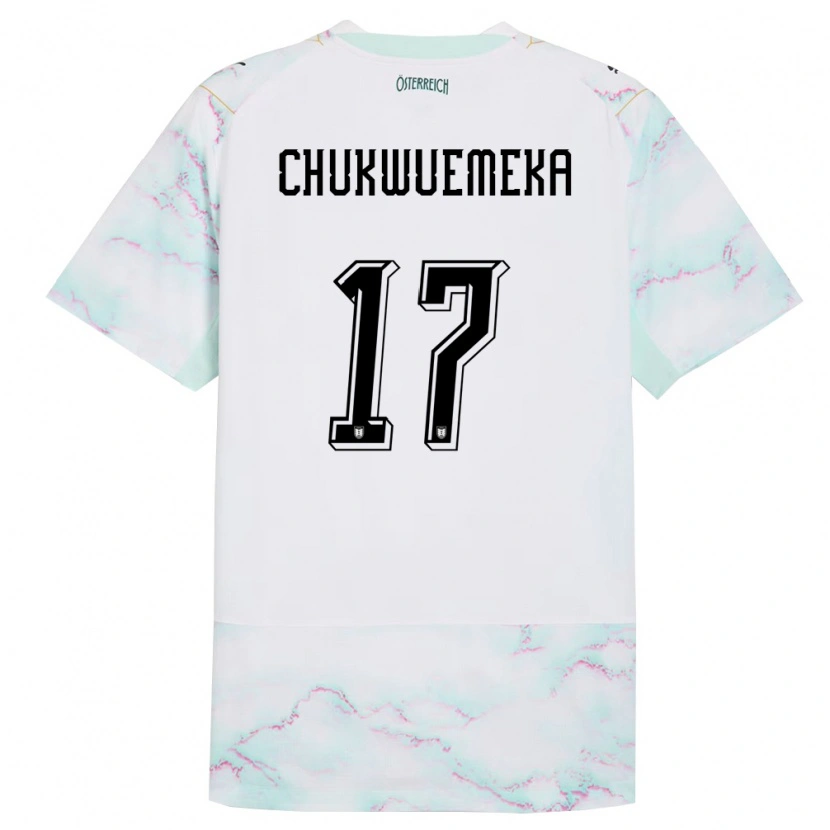 Danxen Men Austria Carney Chukwuemeka #17 White Green Gold Away Jersey 26-28 T-Shirt