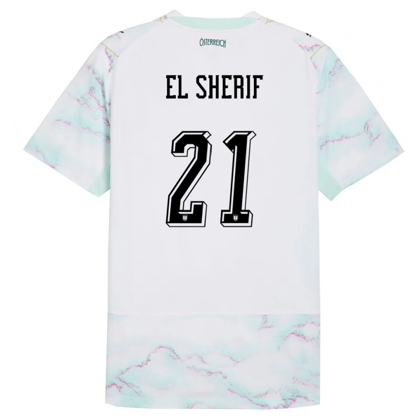 Danxen Men Austria Mariella El Sherif #21 White Green Gold Away Jersey 26-28 T-Shirt
