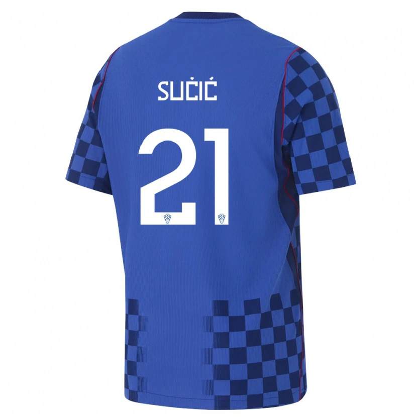 Danxen Men Croatia Luka Sucic #21 Blue Navy Red Away Jersey 26-28 T-Shirt
