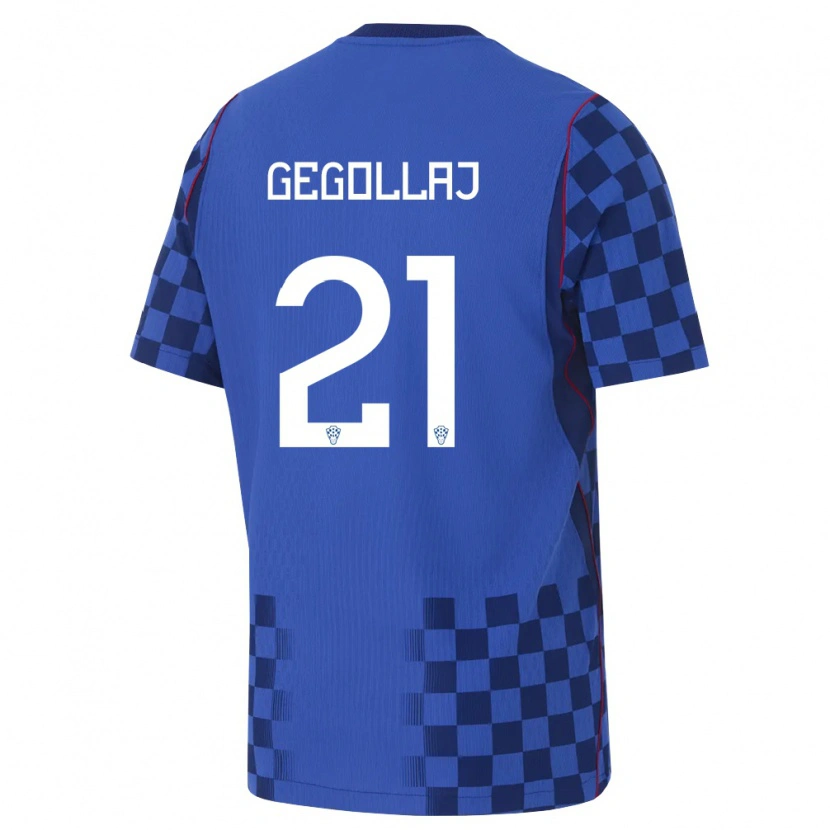 Danxen Men Croatia Fatjesa Gegollaj #21 Blue Navy Red Away Jersey 26-28 T-Shirt