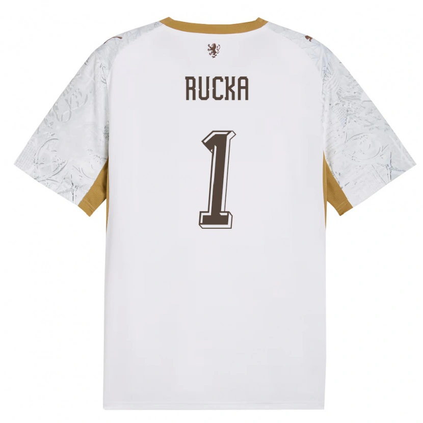 Danxen Men Czech Republic Filip Rucka #1 Off-White Gold Gray Away Jersey 26-28 T-Shirt