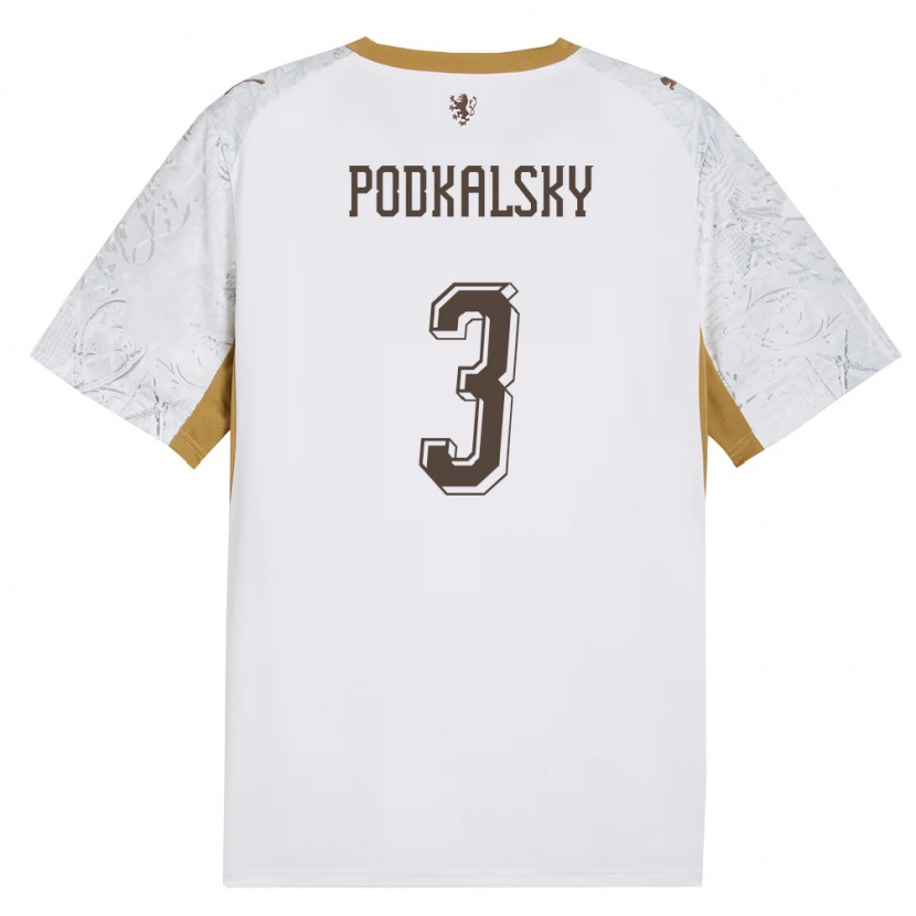 Danxen Men Czech Republic Jakub Podkalsky #3 Off-White Gold Gray Away Jersey 26-28 T-Shirt