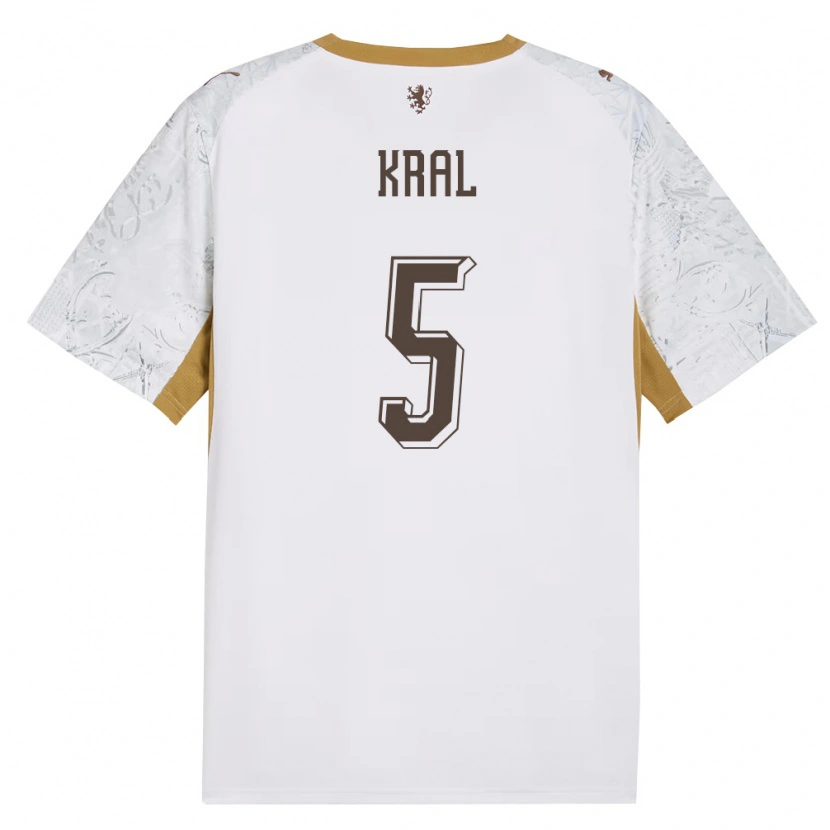 Danxen Men Czech Republic Tomas Kral #5 Off-White Gold Gray Away Jersey 26-28 T-Shirt