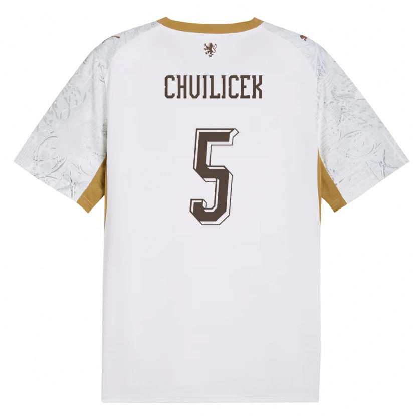 Danxen Men Czech Republic Jakub Chvilicek #5 Off-White Gold Gray Away Jersey 26-28 T-Shirt