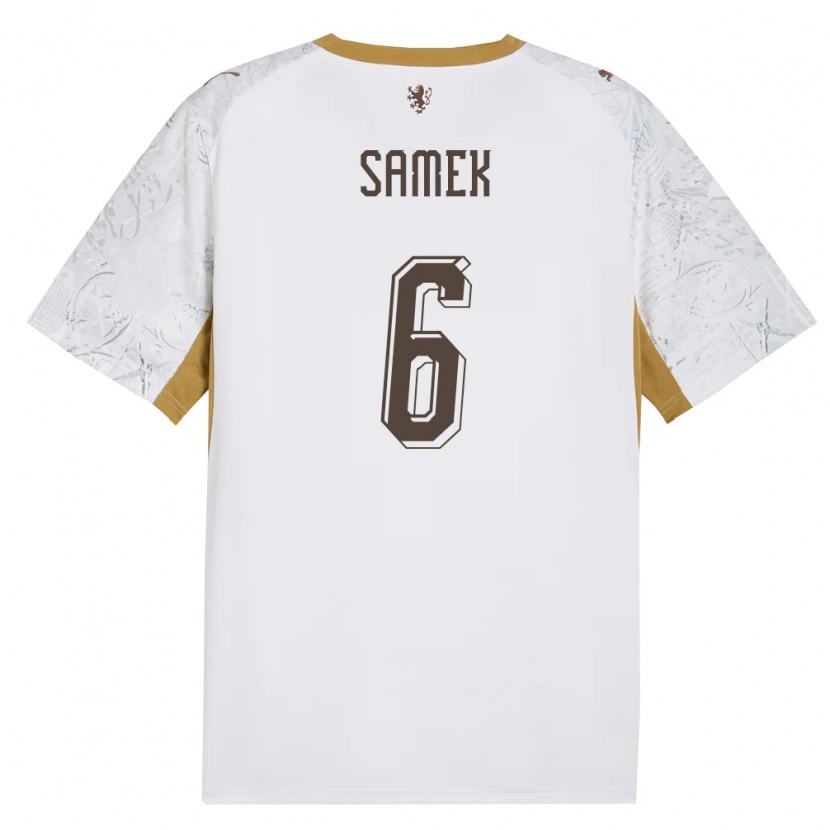 Danxen Men Czech Republic Daniel Samek #6 Off-White Gold Gray Away Jersey 26-28 T-Shirt