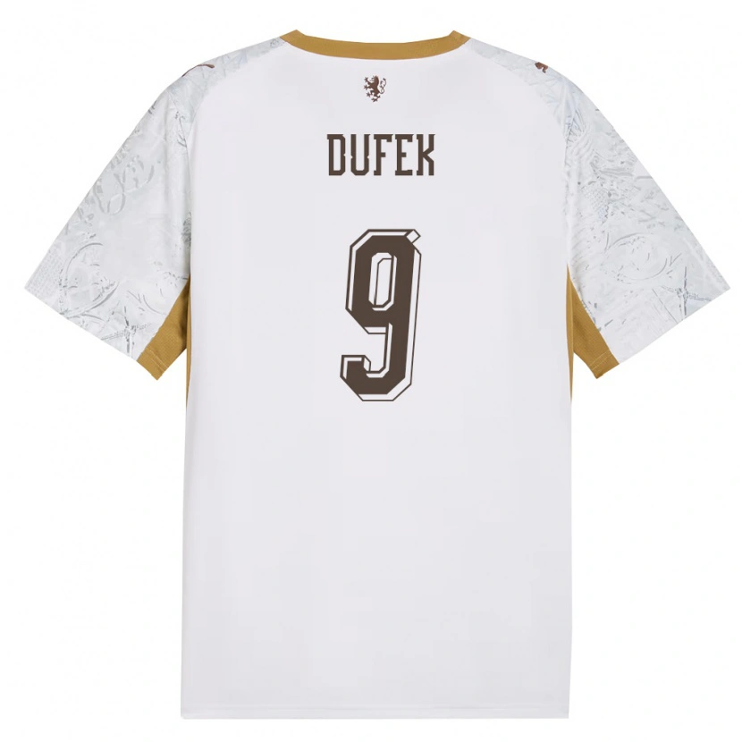 Danxen Men Czech Republic Jakub Dufek #9 Off-White Gold Gray Away Jersey 26-28 T-Shirt