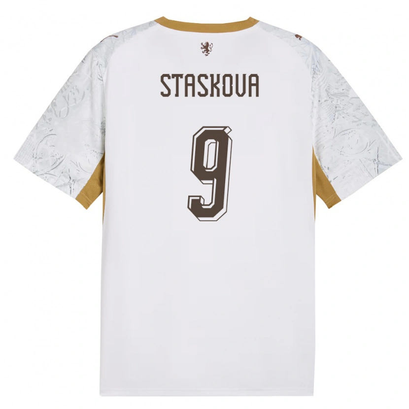 Danxen Men Czech Republic Andrea Stašková #9 Off-White Gold Gray Away Jersey 26-28 T-Shirt