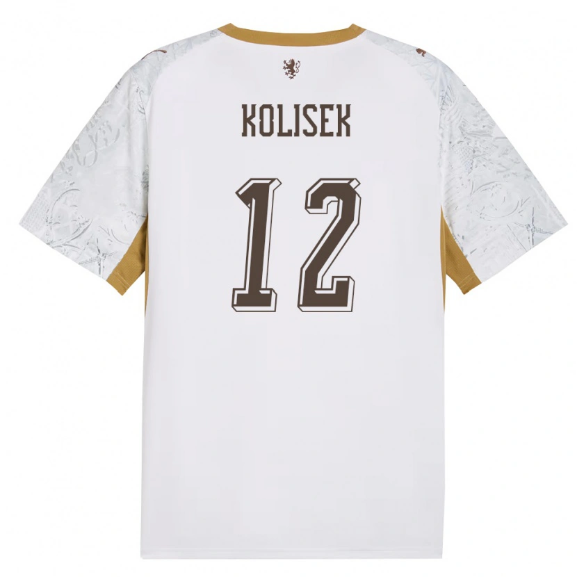 Danxen Men Czech Republic Jakub Kolisek #12 Off-White Gold Gray Away Jersey 26-28 T-Shirt
